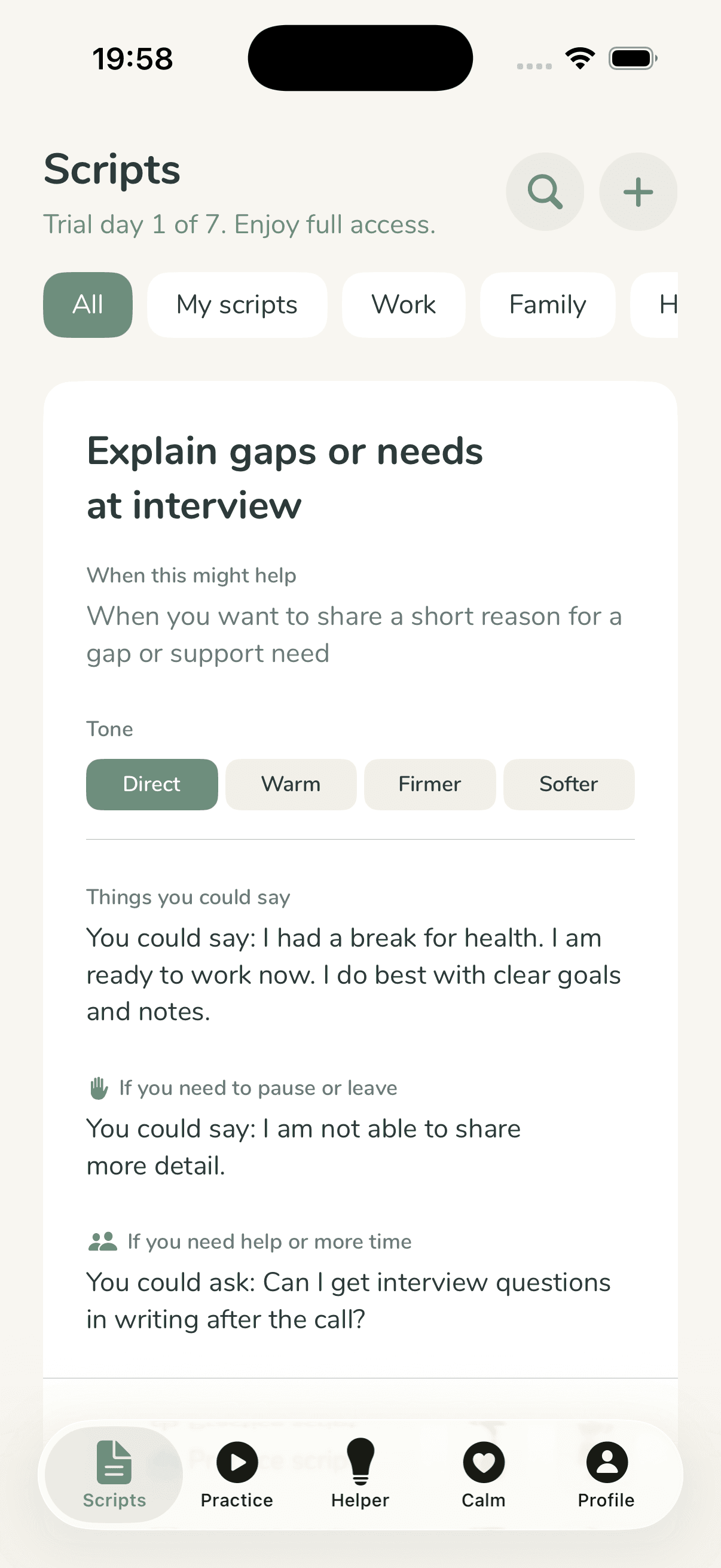 tonen app interface showing scripts library