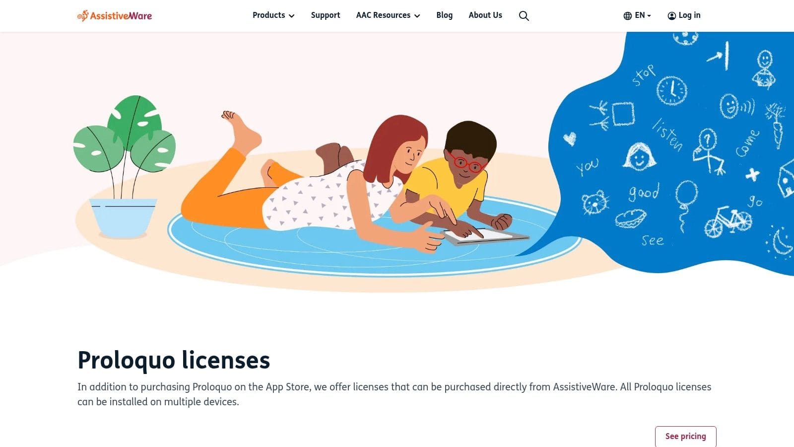AssistiveWare Proloquo website showing app features