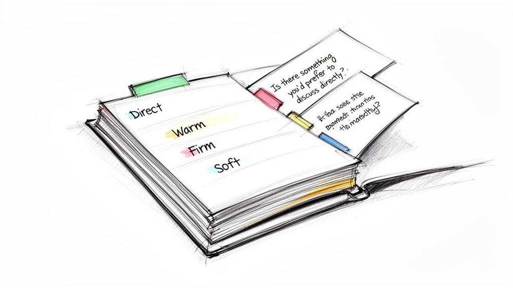 A sketch of a notebook with tabs labeled