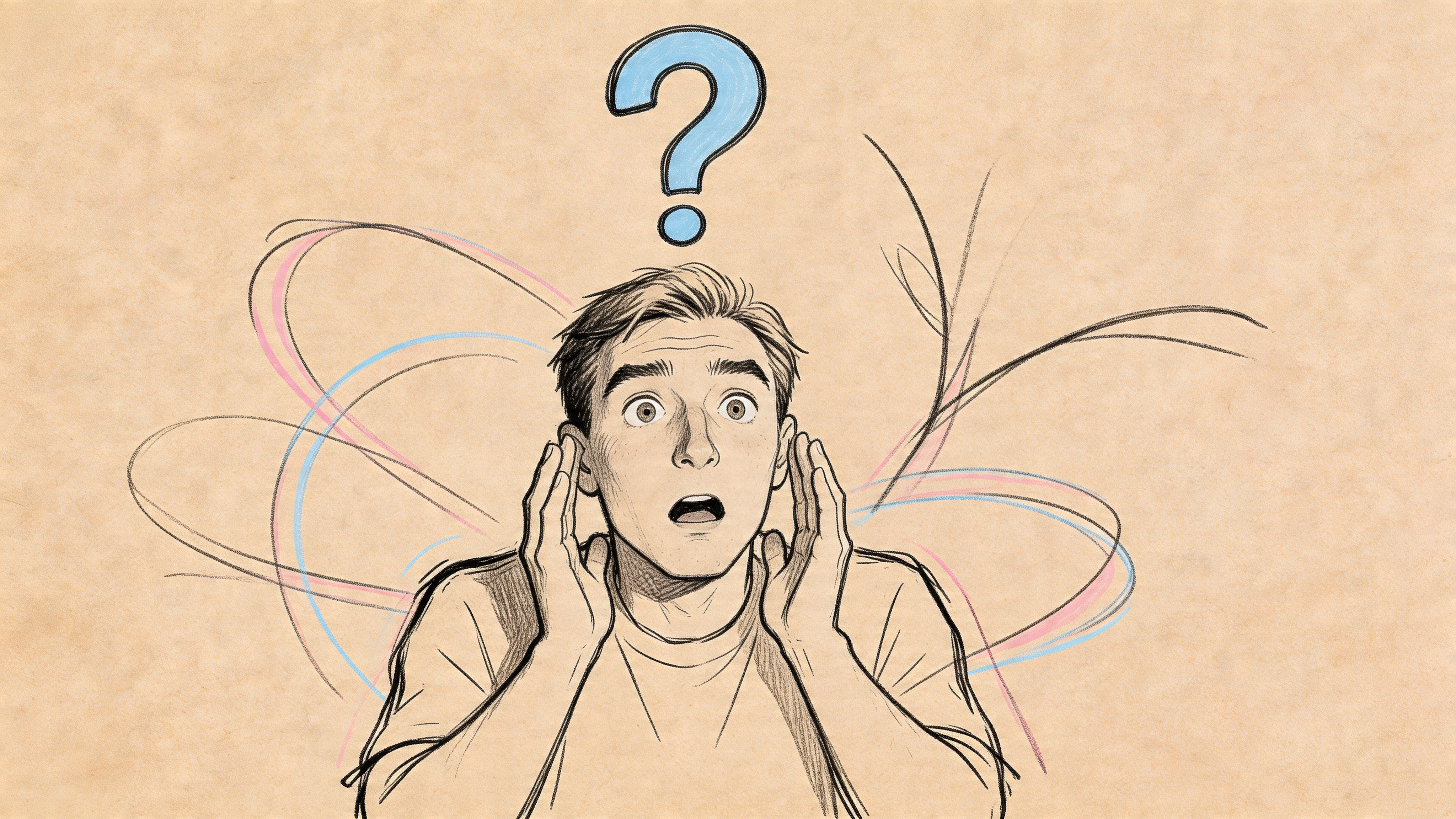 Illustration of a surprised young man with hands near his face and a question mark, reacting to a rude comment