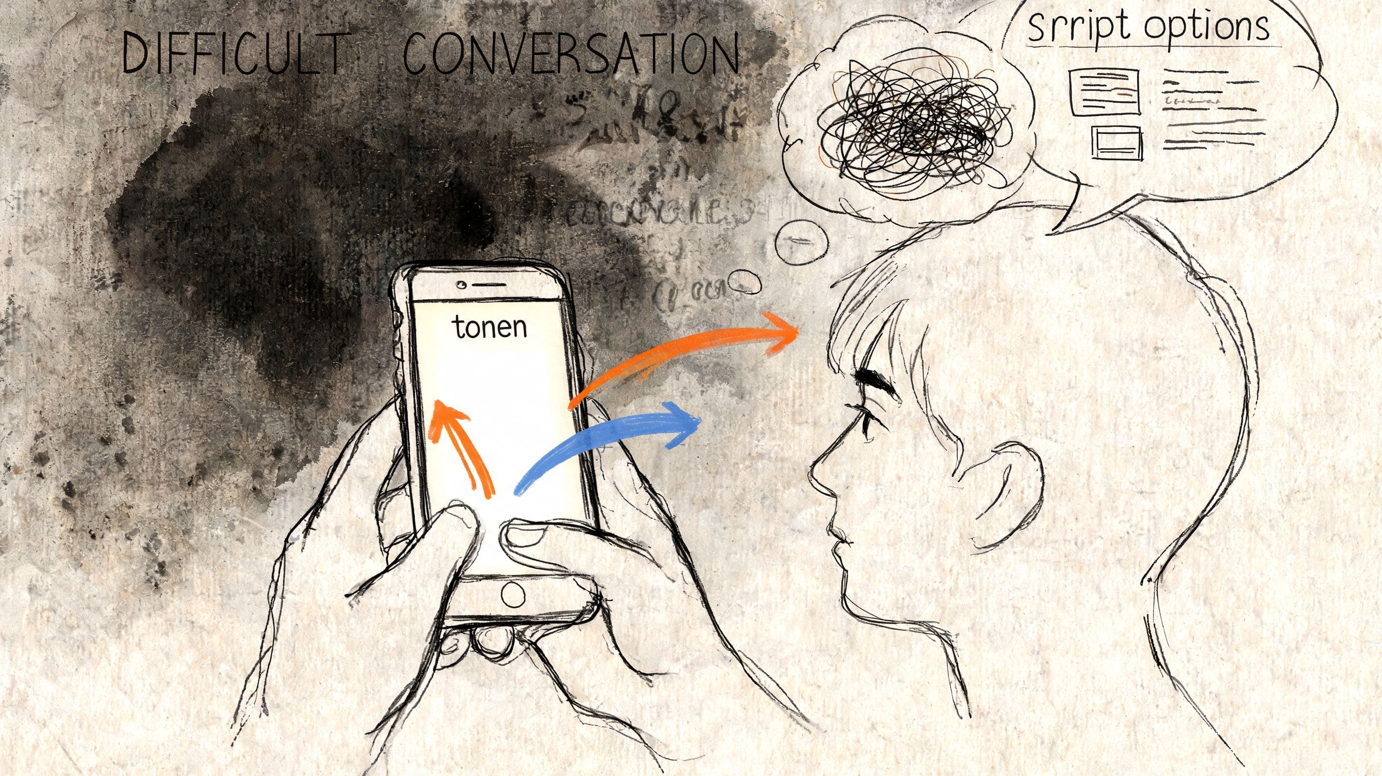 Person on iPhone using a communication coaching app to prepare what to say during a stressful conversation