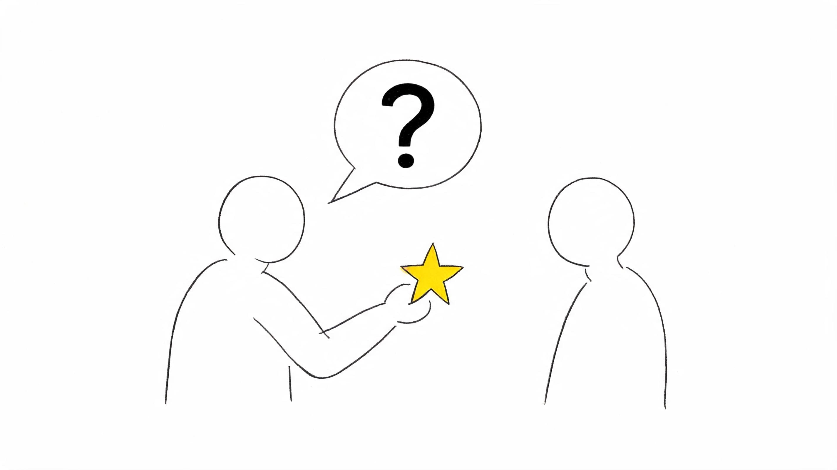 Line drawing of two professionals sharing recognition during a networking chat about roles and day-to-day work