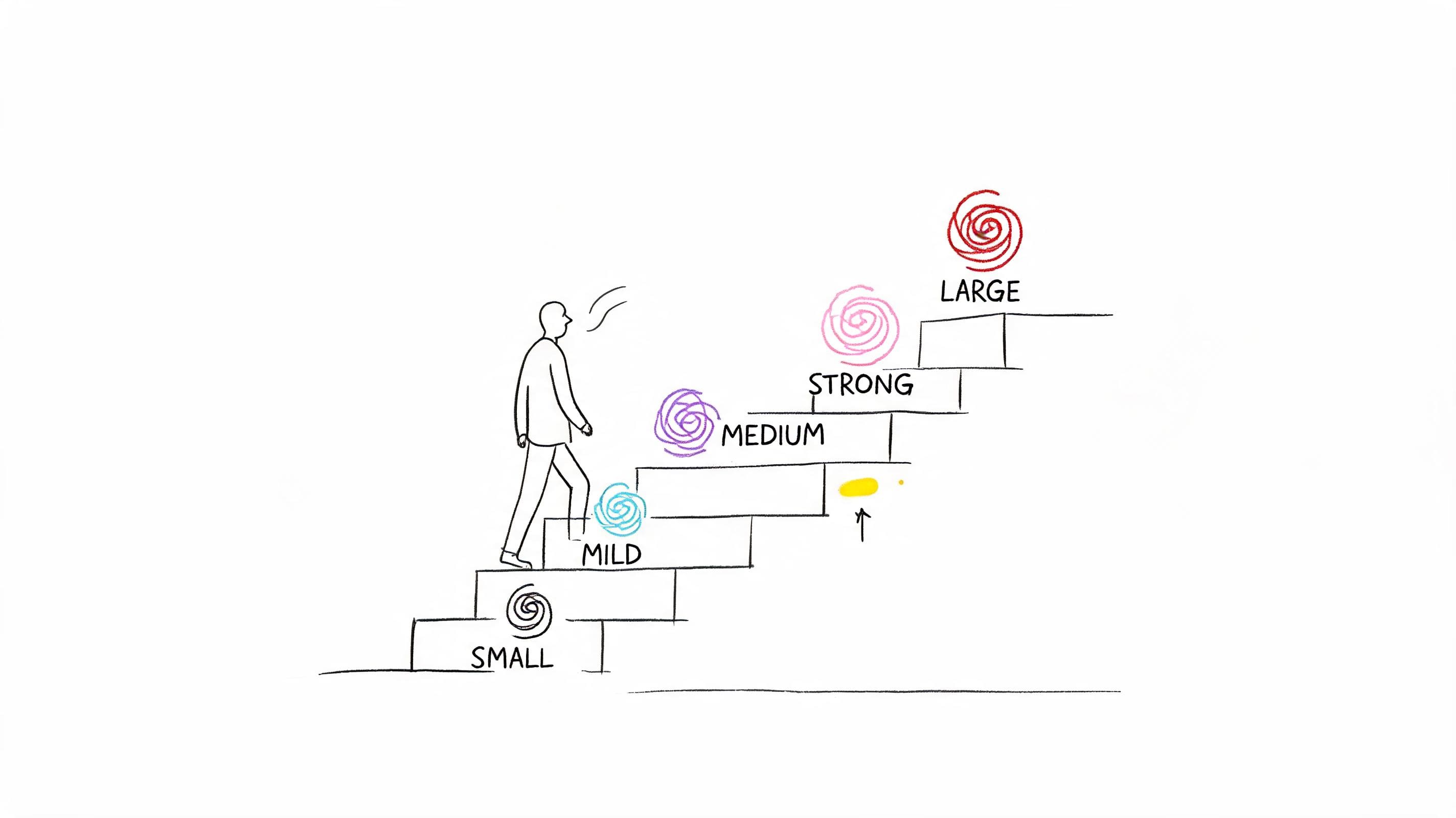 Illustration of a person climbing stepped levels from low to high anxiety for graduated exposure therapy practice