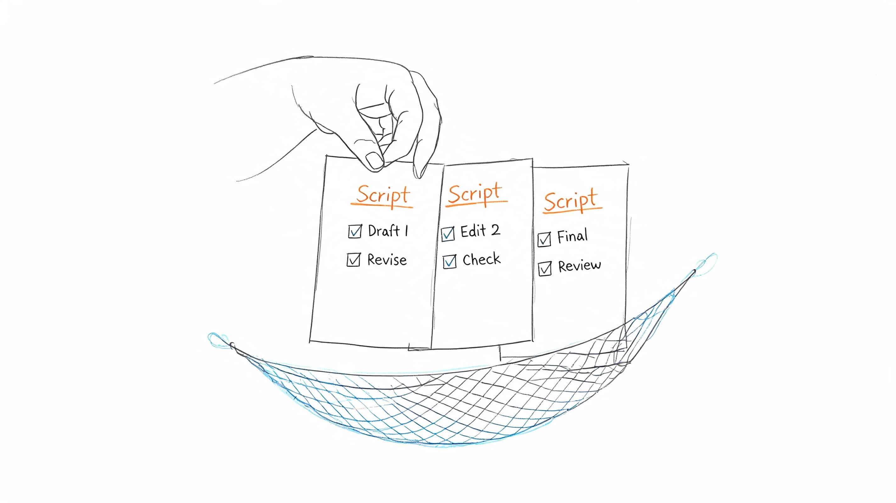 Hand holding organized script papers with checkmarks for ADHD communication planning and review