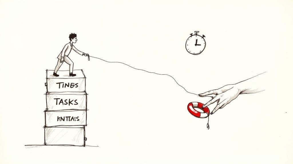 A person reaching out a hand to another, symbolizing asking for and receiving support