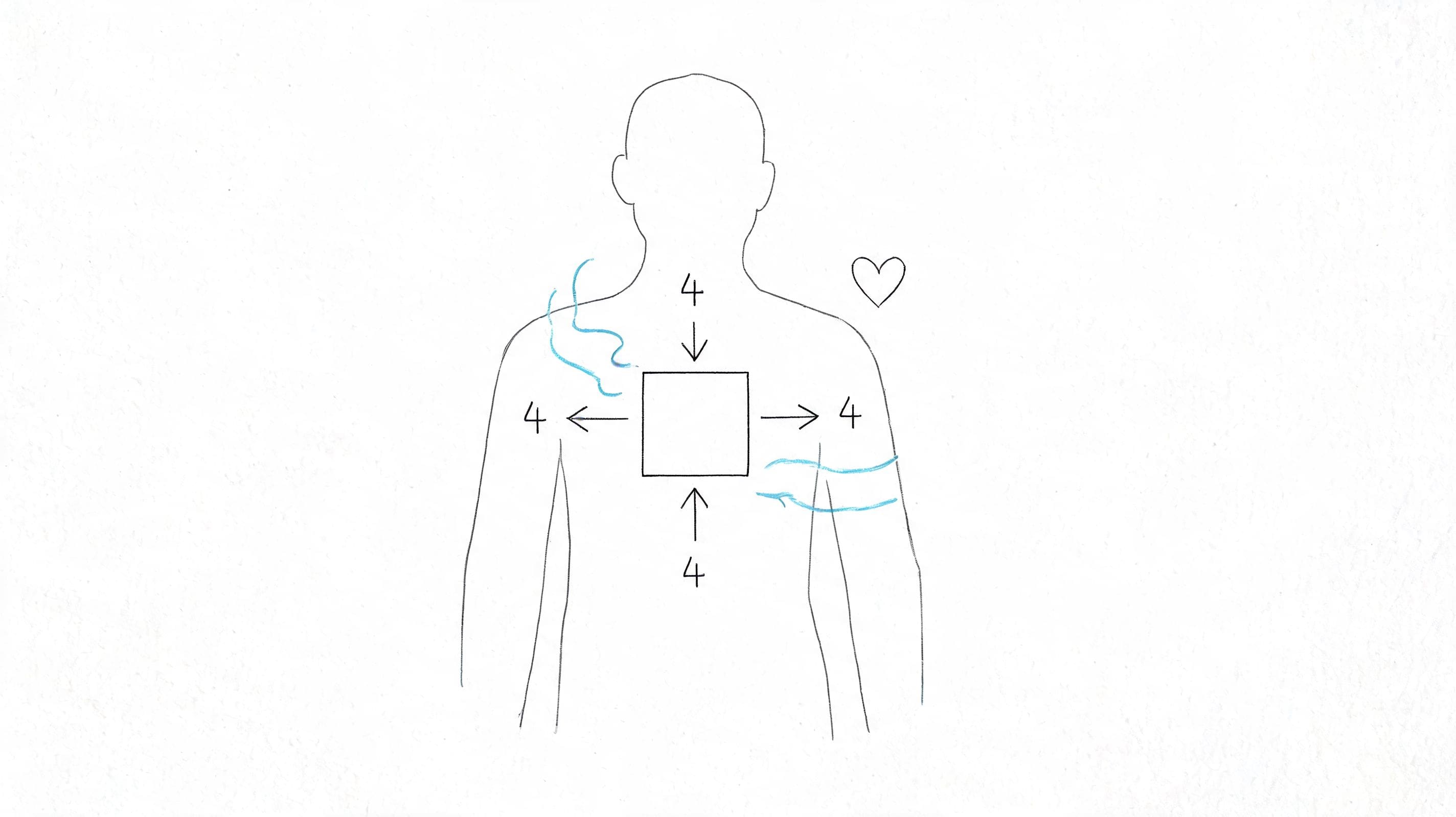 Line drawing of a person following a square breath pattern for box breathing anxiety relief