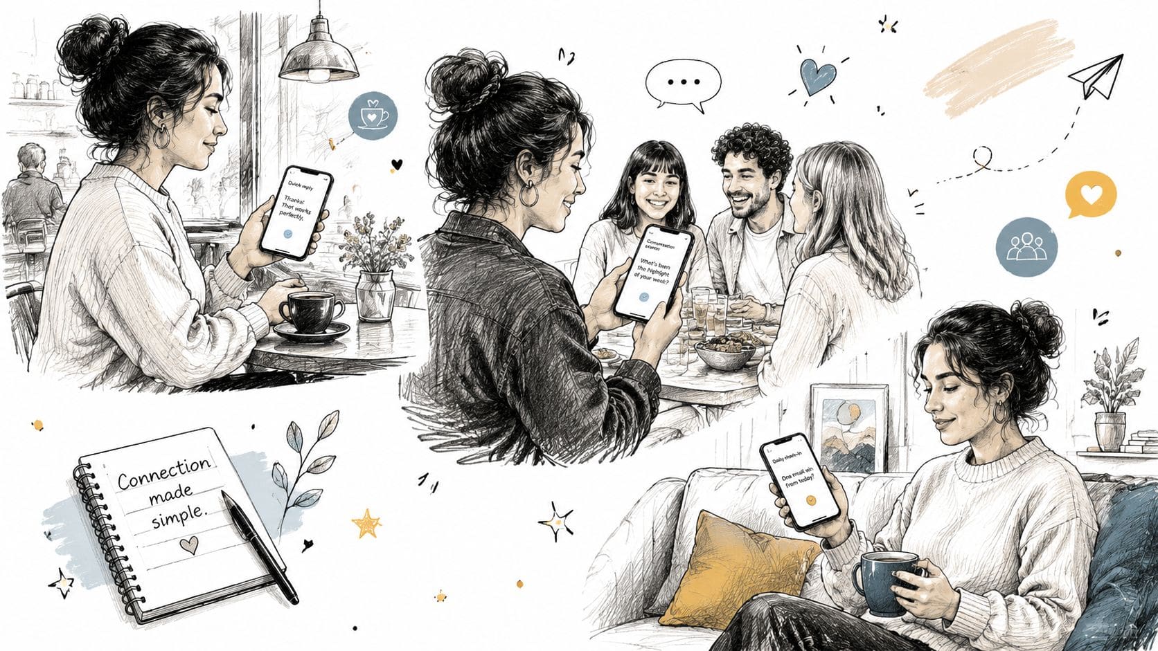 Person using an iPhone to rehearse a conversation script before a work meeting or family text exchange