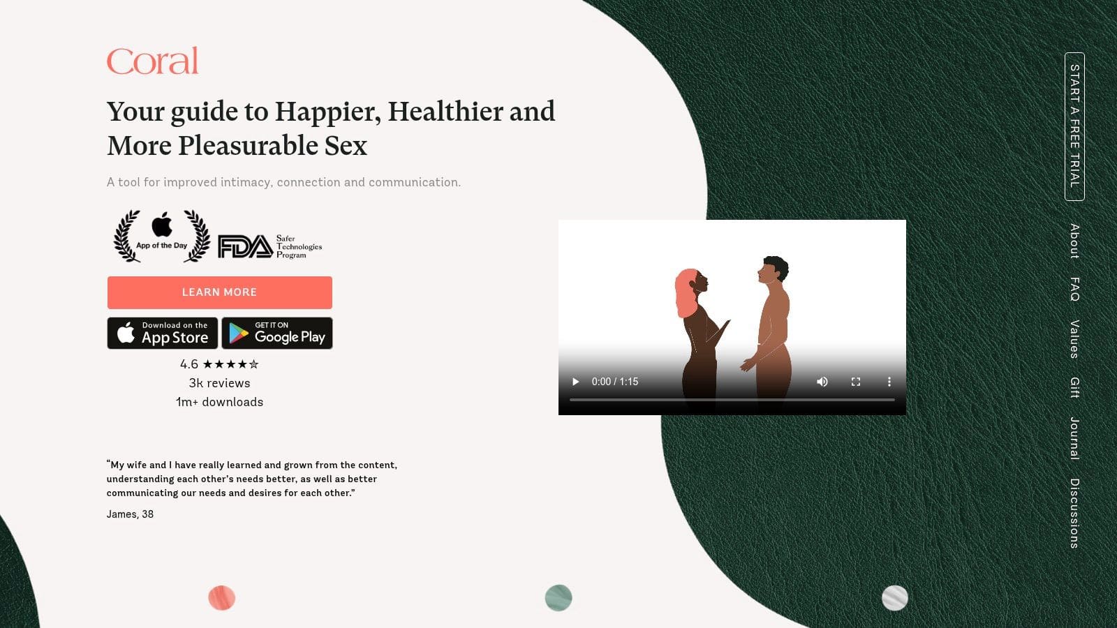 Coral couples and relationship app showing guided intimacy conversations and boundary exercises