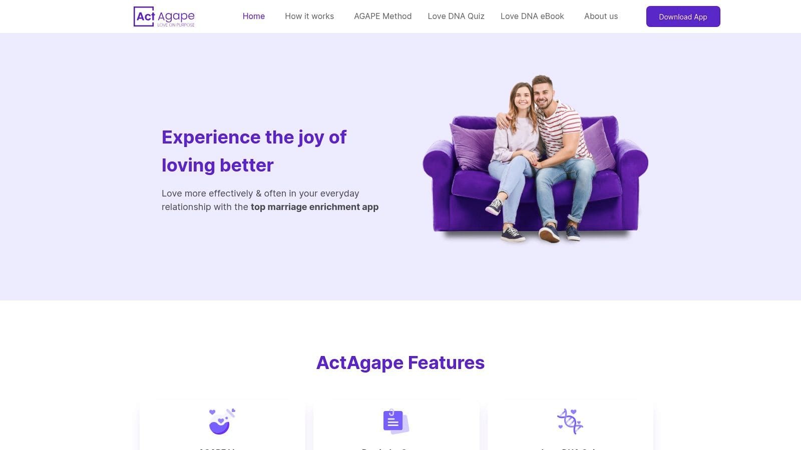 Agape Feel Close When Apart app showing lock-and-reveal daily question prompts for couples