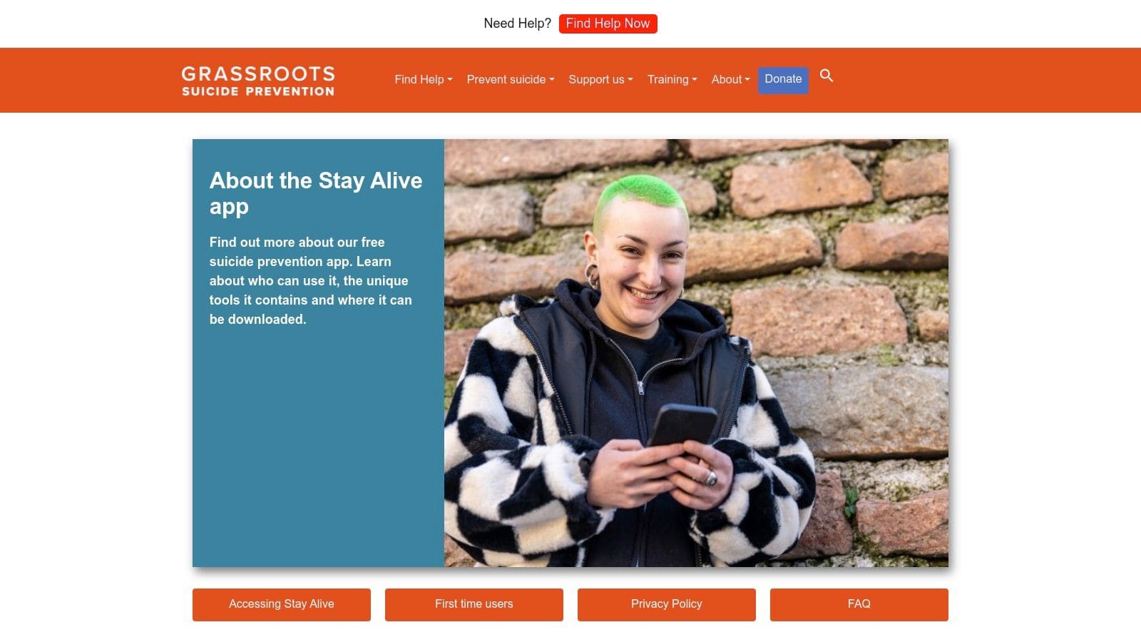 Stay Alive app showing customisable safety plan and crisis support resources for suicide prevention