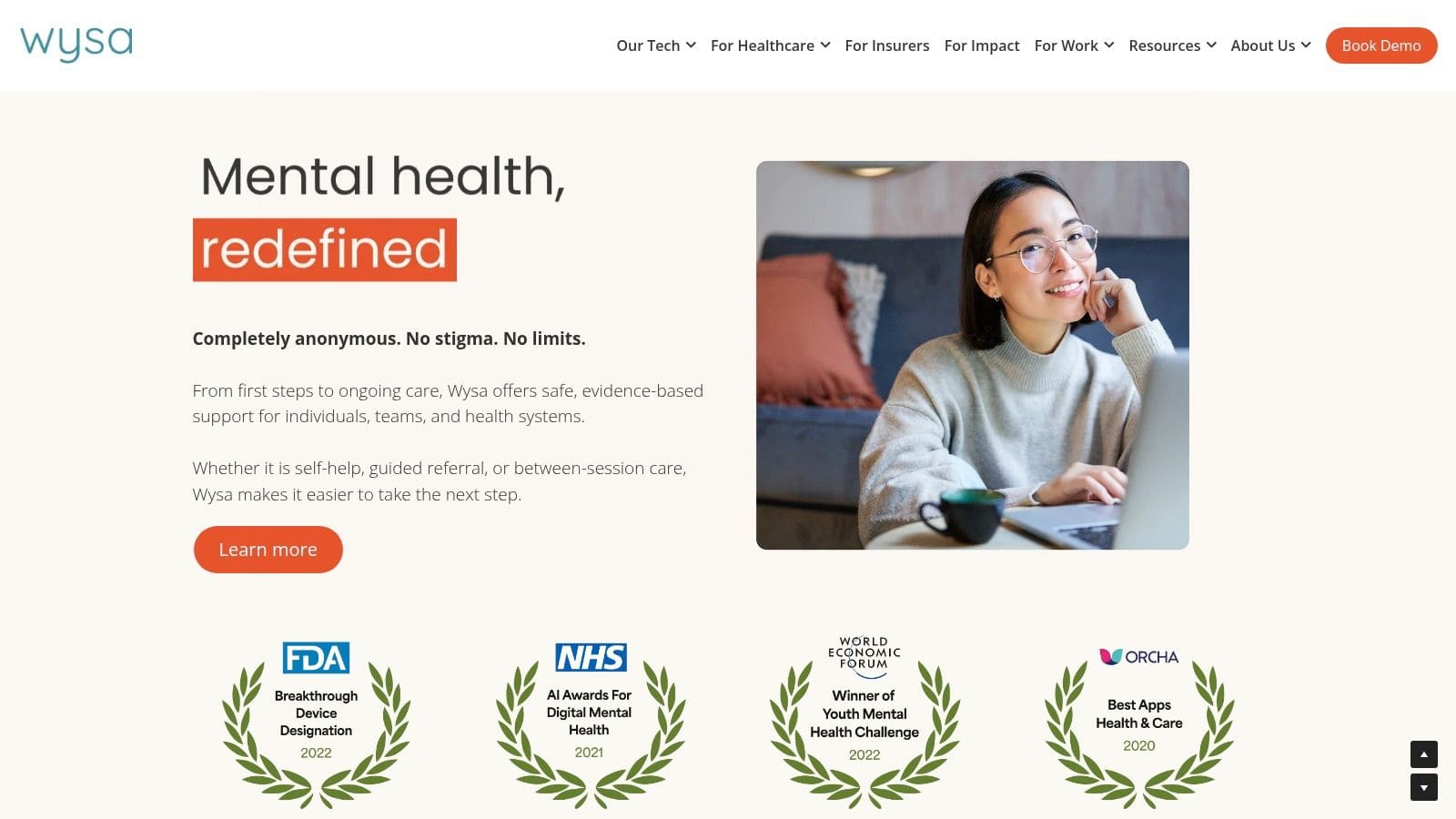 Wysa AI chatbot penguin interface offering CBT-based mental health support and guided exercises