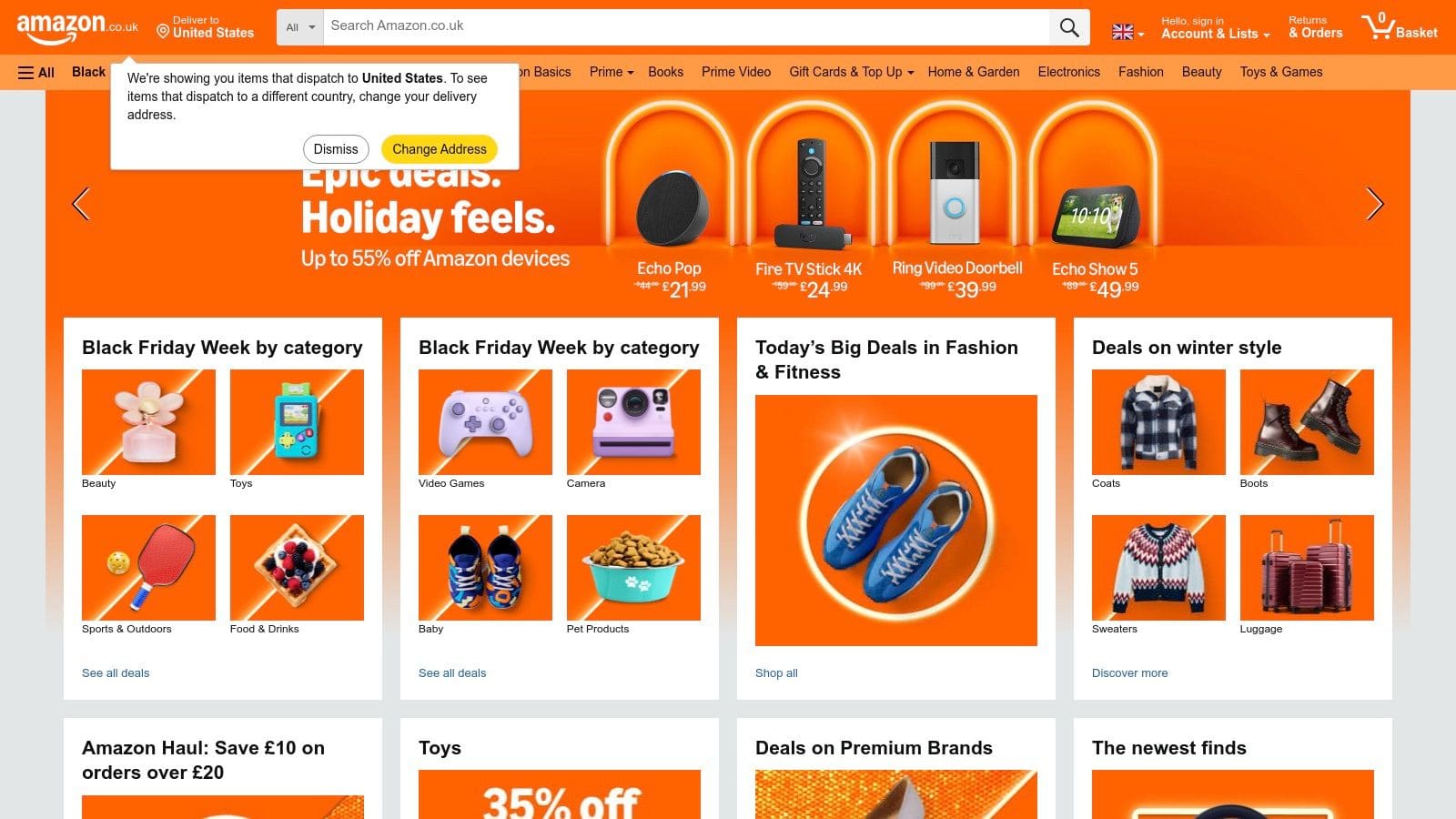 Amazon UK website showing tablets protective cases and accessibility mounts for AAC devices with customer reviews and fast delivery