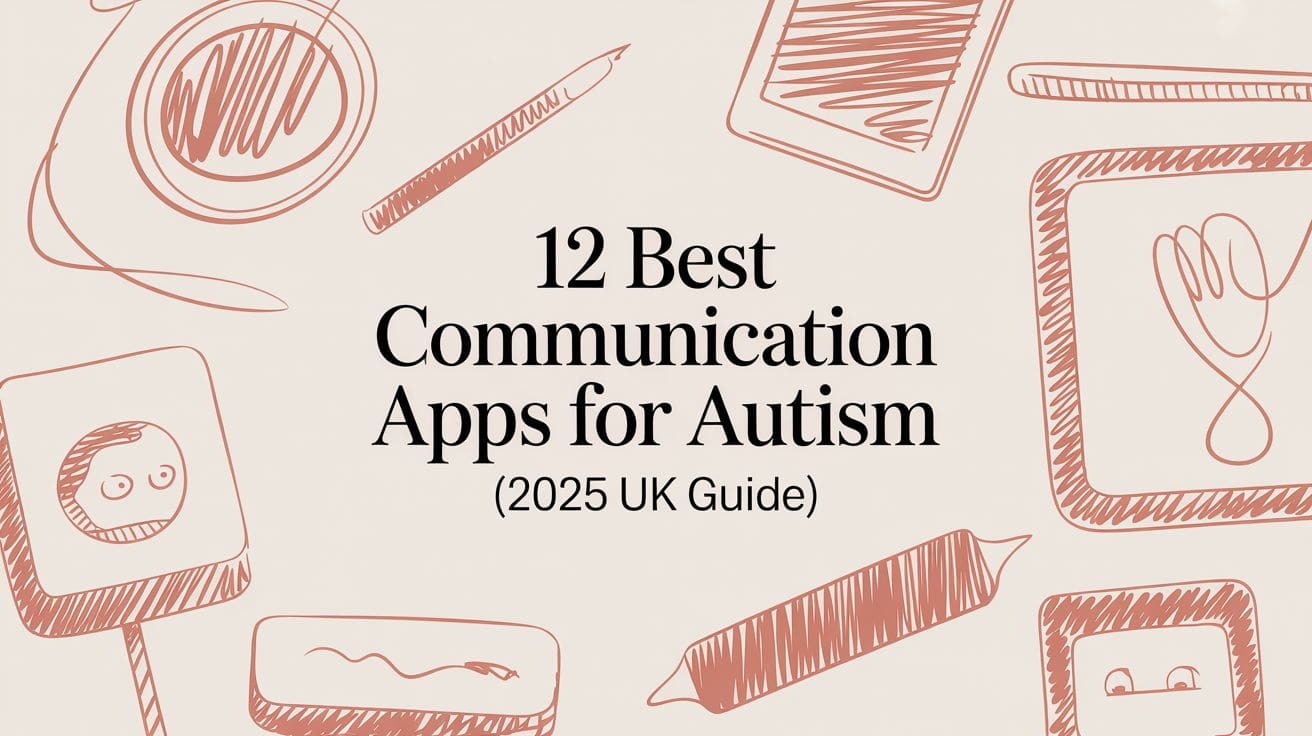 Person using AAC communication app on tablet with symbol-based interface for autism support and assistive communication