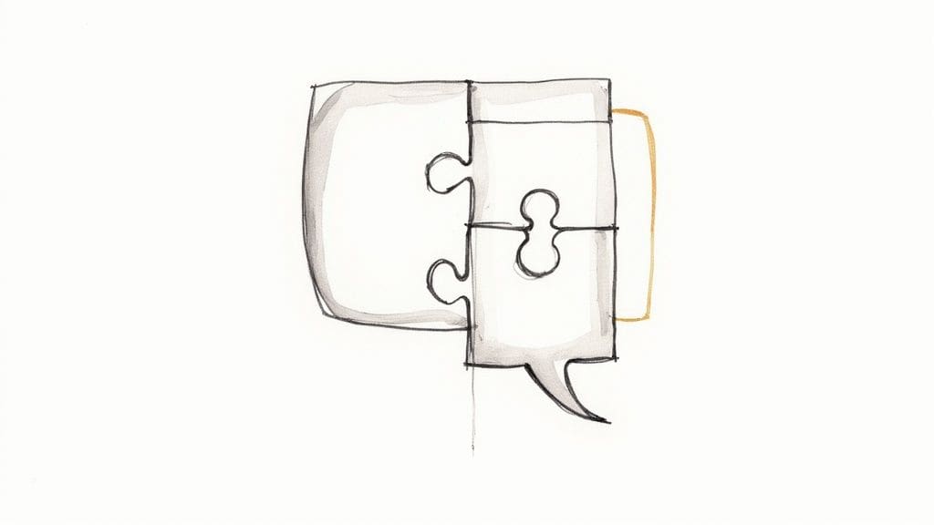 Two overlapping speech bubbles forming puzzle pieces showing connection and how communication skills fit together