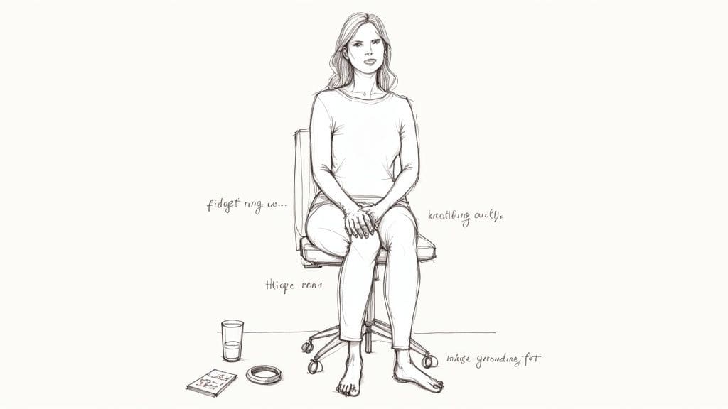 Hand placing red checkmark on interview preparation checklist with questions in advance already checked off