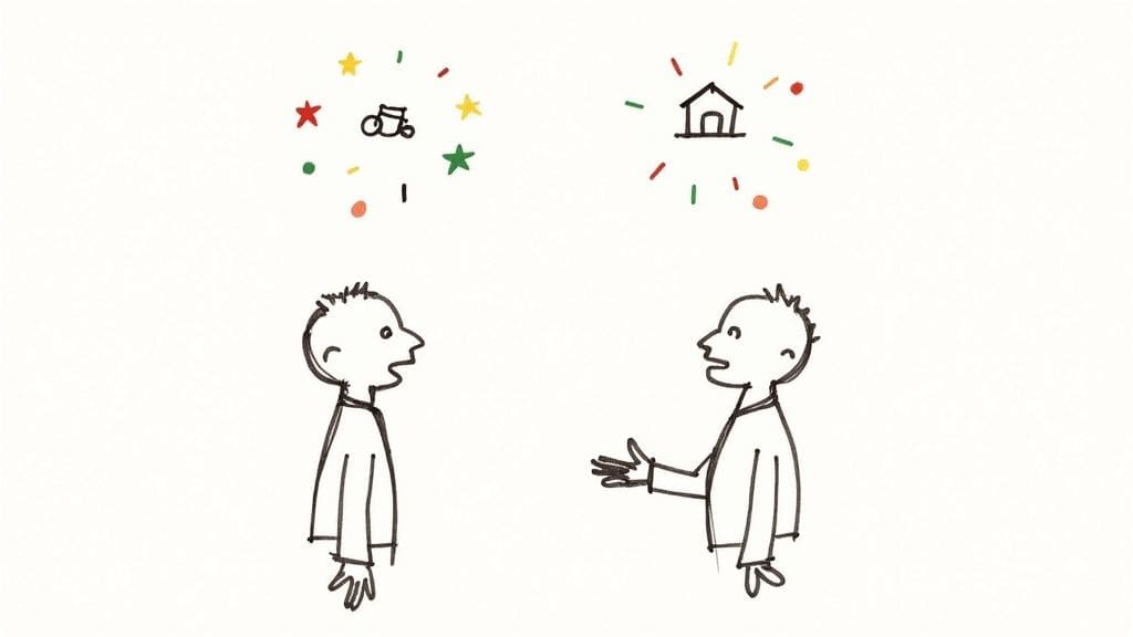 Simple stick figure meditating on ground with speech bubble saying I feel and small red heart showing emotional awareness