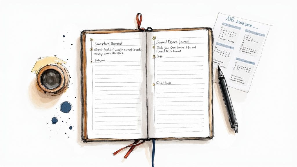 Patient and doctor discussing ADHD symptoms with thought bubbles showing communication challenges in medical consultation