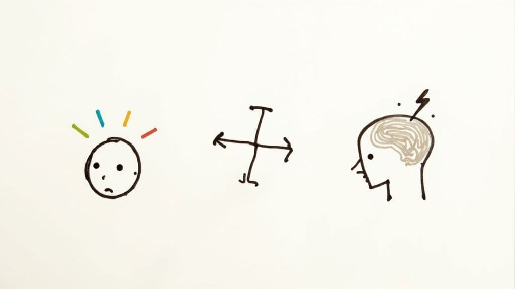 Simple illustration of two people at table discussing workload one holding document other pointing at checklist for manager conversation