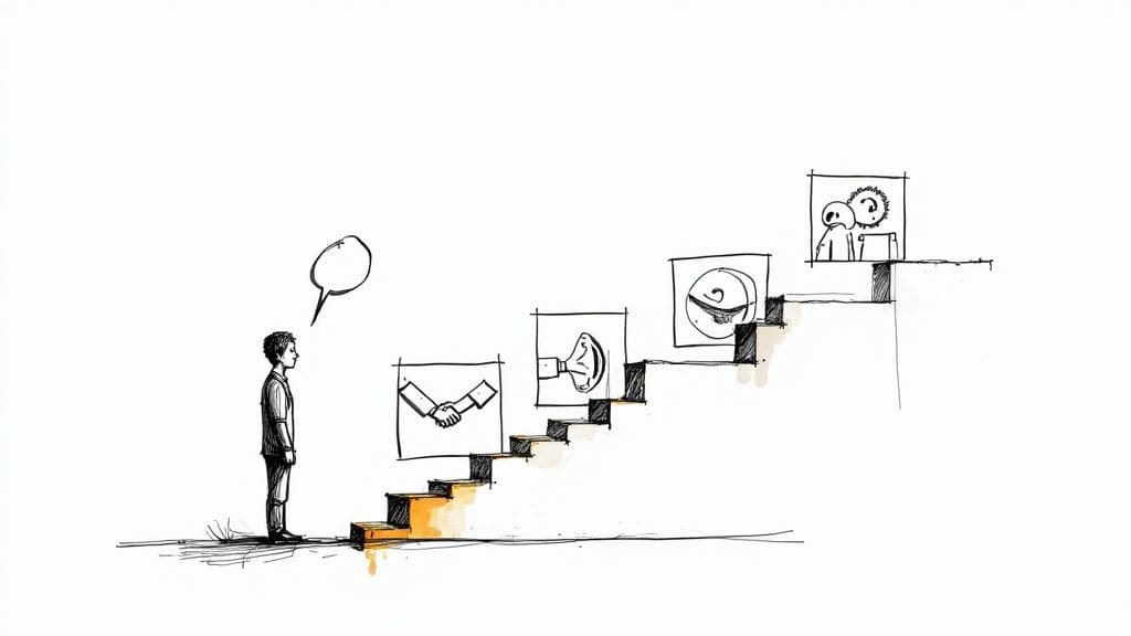 Two people sitting at a cafe table engaged in a friendly and relaxed conversation