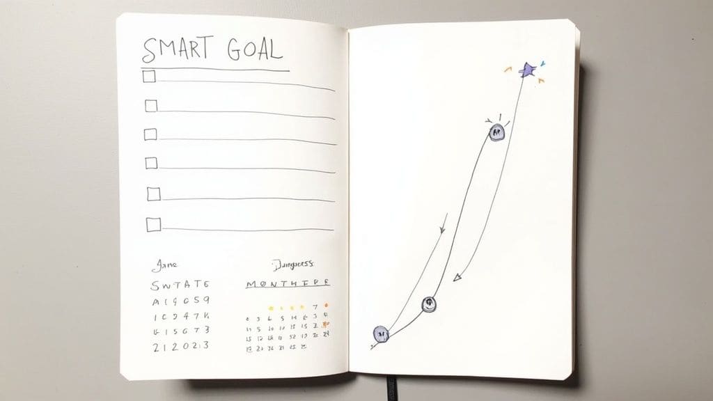 Person sitting at a desk with a journal and pen thoughtfully planning and tracking social skills goals