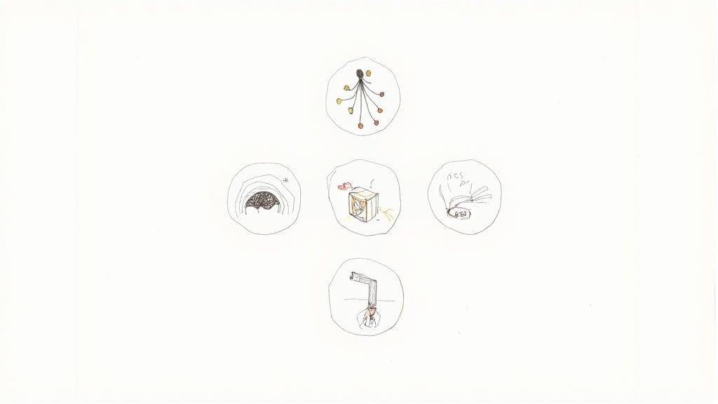 Illustration of balanced scale weighing creative ideas and positive input against challenges and time depicting neurodivergent strengths and obstacles