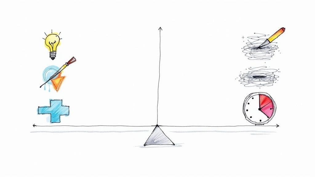 Minimalist watercolor sketches of three distinct comfortable spaces including lounge chair study desk and cozy corner for neurodivergent accessibility