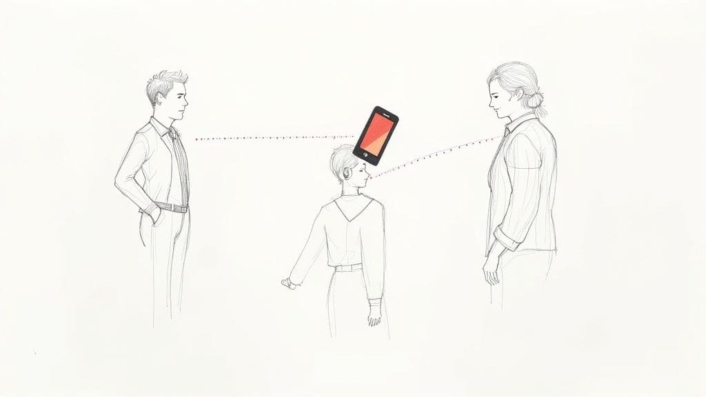 Person evaluating autism support app on tablet with checklist for privacy features customization and evidence-based design