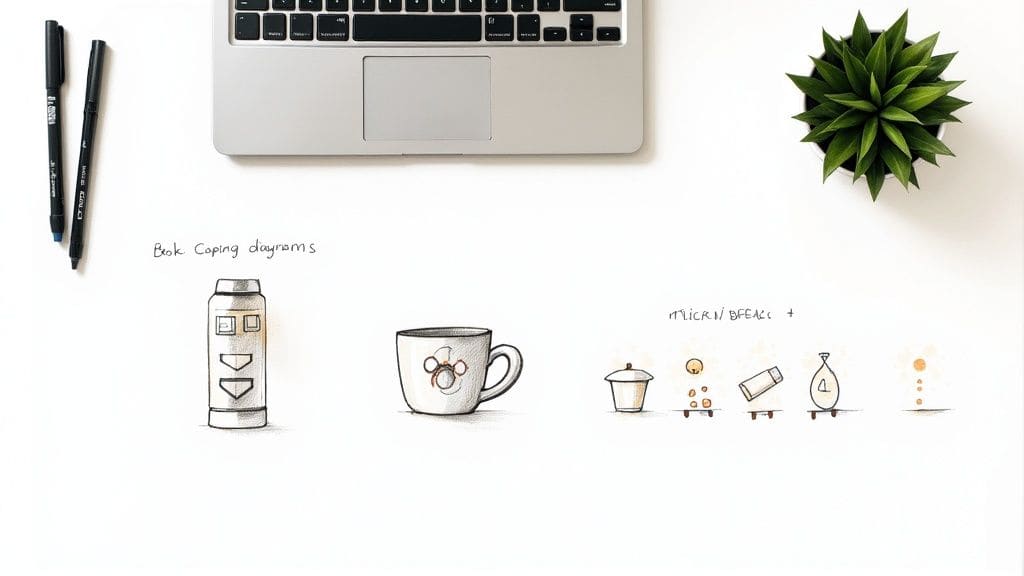 Person sitting at their desk taking a mindful moment to breathe and recenter during a busy workday