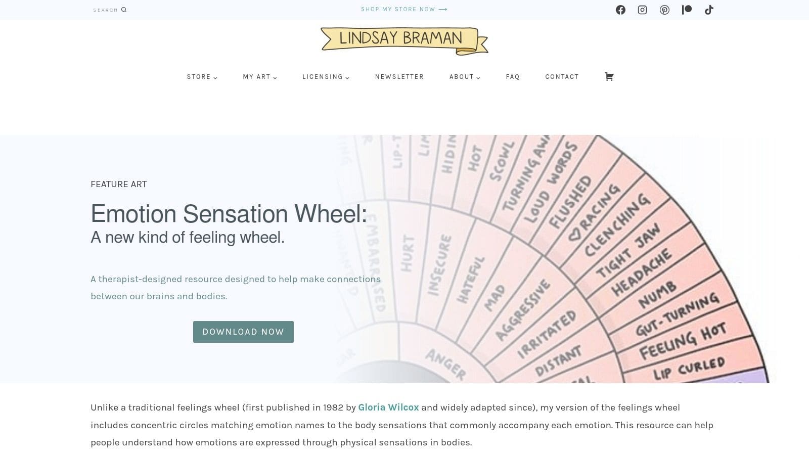 Lindsay Braman's Emotion Sensation Feeling Wheel showing the connection between emotions and physical body sensations.