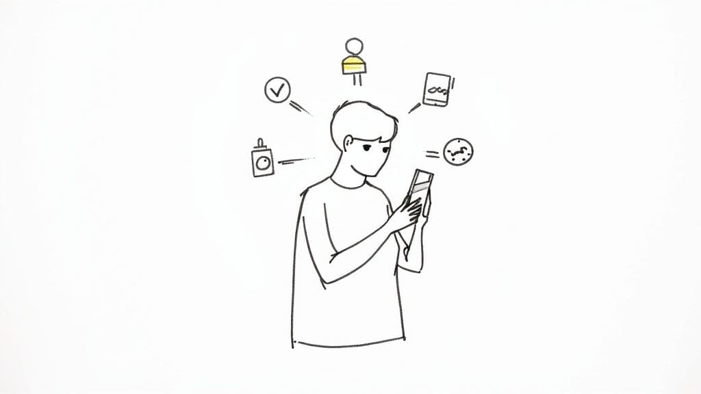 Person sitting comfortably on a couch while using a smartphone symbolizing ease and accessibility of apps