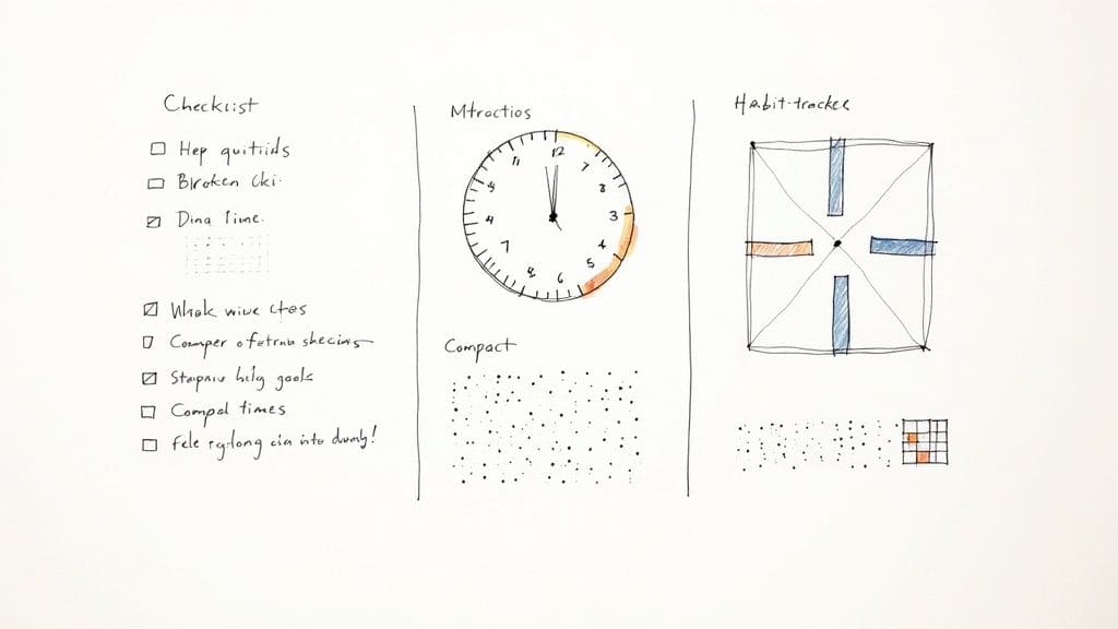 Person using a project management app on a tablet with sticky notes and planner in background symbolizing organization