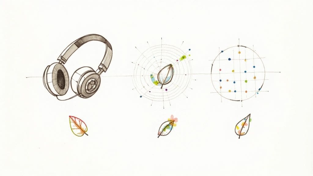 Person in a calm setting using headphones and a phone suggesting the use of apps for sensory regulation