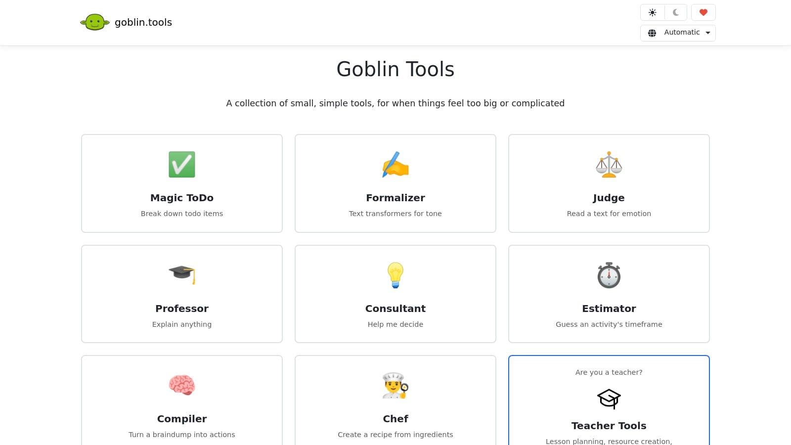 A screenshot of the Goblin Tools interface, showing the Magic ToDo list where a user has entered 